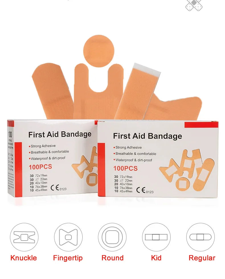 100Pcs Waterproof Band-Aids – Multi-Size Anti-Bacterial First Aid Bandages for Home & Travel